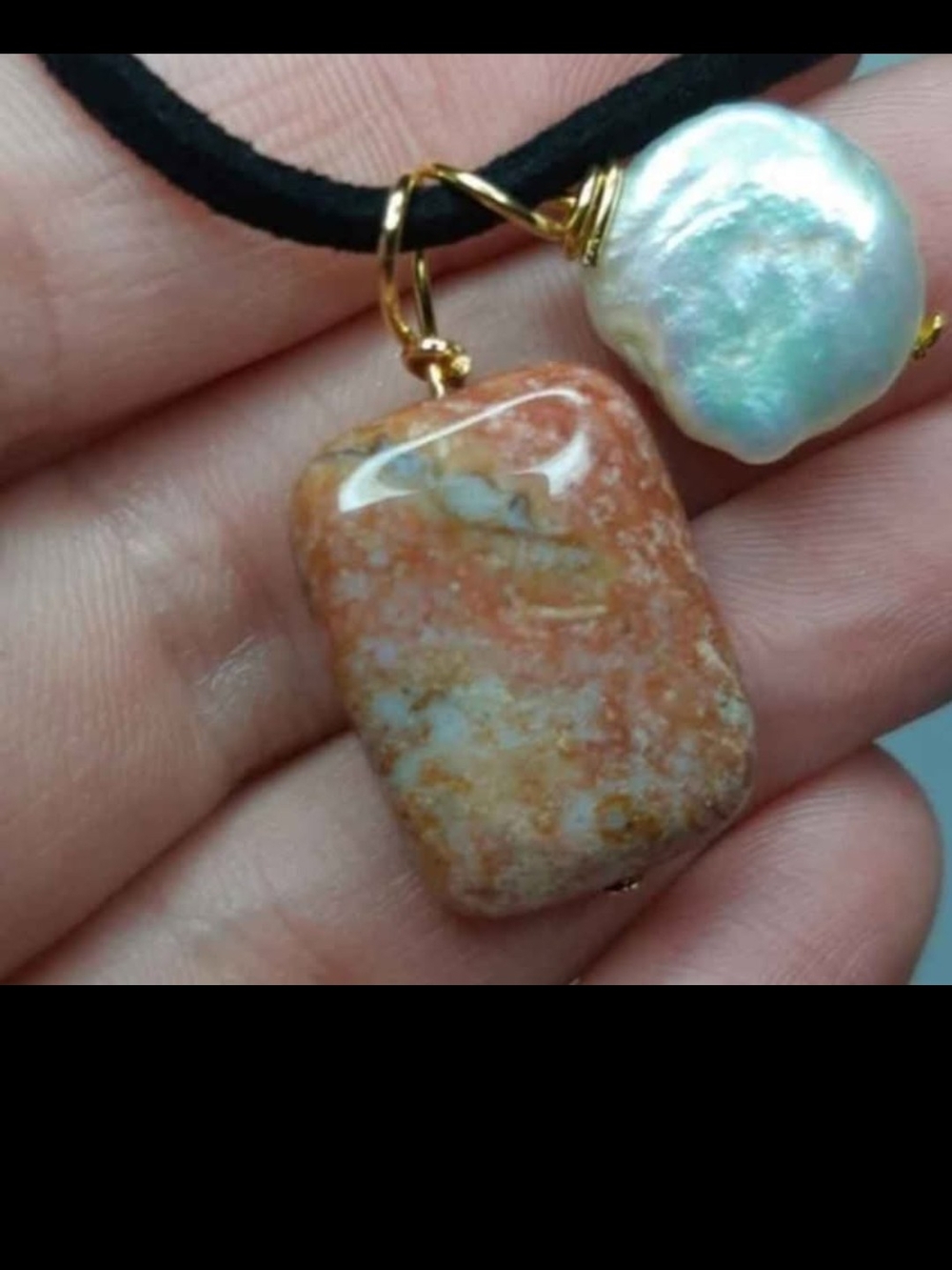 Handcrafted Orange Jasper & Pearl Pendant Necklace